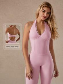 NcmRyu 1件女士塑身衣瑜伽舞蹈训练跑步连体衣 - 粉色 - 查看 4