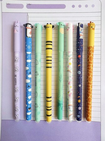 8pcs Erasable Assorted Zoo Theme Multi-Color Gel Pens, 0.7mm Colorful Ink With Eraser For Clear, Smooth Writing Comfort, Suitable For Note Taking, Marking School Office Diary Supplies, Can Easily Erase Mistakes. Erasable Pen Set, Creative Stationery, Erasable Pen, Replaceable Refill, Perfect Gift For Holidays And Birthdays, Macaron Color