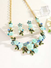 3pcs/Set Elegant Luxury Enamel & Metal 3d Flower Necklace And Earrings Set For Women, Perfect For Banquet And Dinner Parties Stylish And Versatile Valentines - Enamel Flower Necklace and Earrings Set - View 20