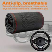 38cm/15 Inch Hand Sewing Steering Wheel Cover, DIY Breathable Anti-Slip PU Leather Steering Wheel Cover, Car Wheel Cover Protector With Needle And Thread, Decorative Modification Accessory For Most Car Models - one-size - View 1