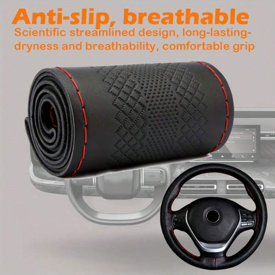 38cm/15 Inch Hand Sewing Steering Wheel Cover, DIY Breathable Anti-Slip ...