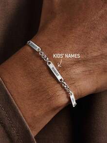 1pc Personalized Multi Name Bracelet, Customized Carving 1-4 Name Bracelets, Dad Bracelet With Child Name, Personalized Multi Name Bracelet, Stainless Steel Laser Carving Name Bracelet, Halloween Jewelry, Wife's Gift To Husband, Family Gift, Birthday, Halloween, Christmas Gift - Multicolor 2 - View 2