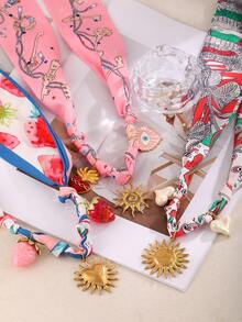 1pc Bohemian Style Ocean Inspired Y2K Creative Fashion: Elegant, Exquisite, Sweet, Charming Luxury Sunshine/Heart/Lip/Strawberry/Balloon Dog/Rainbow Pendant Scarf Printed Fabric Necklace, Suitable For Women, Sisters, Couples, Prom Or Graduation Gifts; Suitable For Daily Wear, Dates, Parties, Weddings, Holidays And Summer Beach Vacations; Affordable Price - Color - View 6