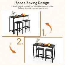 GOFLAME 3 Piece Counter Height Table Set, Industrial Kitchen Table & 2 Stools With Footrests, Rectangular Pub Table & Chairs For Small Space Apartment Breakfast Nook Dining Room - Black - View 6