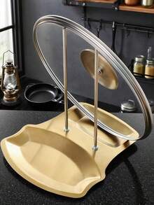 1pc Stainless Steel Pot Lid Organizer - No Drill Countertop Stand Utensil Hooks & Removable Drip Tray