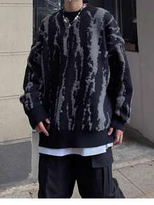 BAI YUE Streetwear Essentials: A Versatile, On- Collection Niche Design Color-Blocked Pullover Knit Sweater For Men, For Fall Winter, Grunge Style