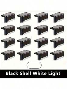 32 piezas Luces solares LED de jardín en negro/blanco/marrón, luces para escaleras para decoración exterior - Terraza, escalones, barandilla, pared, patio, jardín, escaleras, patio, valla y camino de entrada, control multicolor, adecuado para decoración del hogar y decoración de barandillas