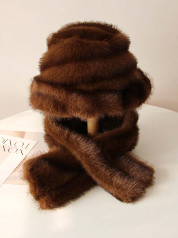 1pc Women's Winter Fashion Warm Faux Fur Bucket Hat & Scarf Set Autumn Outfits