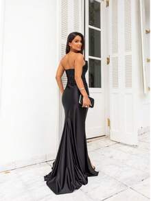 Strapless Dress For Parties, Formal Events, Dinner, Cocktail, Wedding Guest - 黑色 - 查看 3