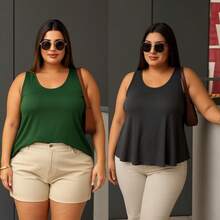 Kit 2 Plus Size Tank Tops G1 TO G3 Loose Wide - 綠色+石墨色 - 查看 1