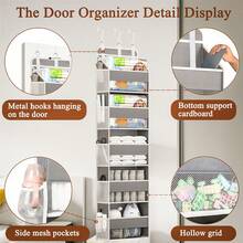 1PC Over The Door Storage Organizer With Pockets, 10 Mesh Side Pockets, About 40 Lbs Weight Capacity, Door Hanging Organizers And Storage For Bedroom, Bathroom, Nursery, Pantry, Dorm - Xám - Xem 11