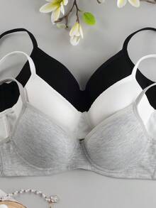 3Pcs Solid Seamless Push Up Bras --Three-Breasted Adjustable Shoulder Straps Underwire Bras - Multicolor - View 9