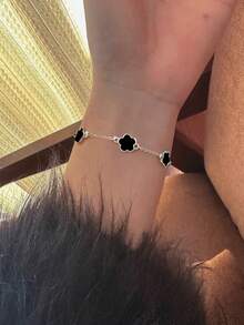 1pc 925 Sterling Silver Delicate Elegant 5-Petal Flower Bracelet, Women's Fine Jewelry, Party Gift, Birthday Gift, Daily Wear - Silver - View 5