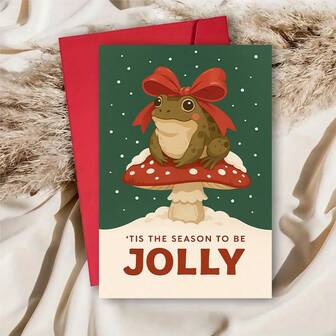 1 pieza Tarjeta de Navidad con lindo diseño de rana sobre seta, perfecta para amigos, familia y colegas para difundir alegría y espíritu navideño durante las celebraciones y reuniones festivas de invierno. Incluye sobre + tarjeta de felicitación