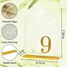 Arch Wedding Table Numbers 120 With Stands Elegant Gold Number 5.5 X 7 Arch Acrylic Signs With Holder Clear Acrylic Table Numbers For Wedding Reception Anniversary Party Events - ClearWhiteFont - 查看 2