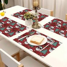 Christmas Santa Claus Fashion Glasses Linen Placemats, Heat Insulation Pads, Food Mats, Restaurant Supplies, Restaurant Decor, Outdoor Picnic Mats, Holiday Gifts, Suitable For Restaurants, Kitchens, Outdoor, Picnics, Holidays - Multicolor - View 9