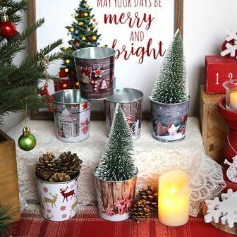 Julgranskulor Retro Mode Metall Mini Hink För Julfestivaler Burk Heminredning, Julfest Borddekorationer, Ljusfat, Julprydnader