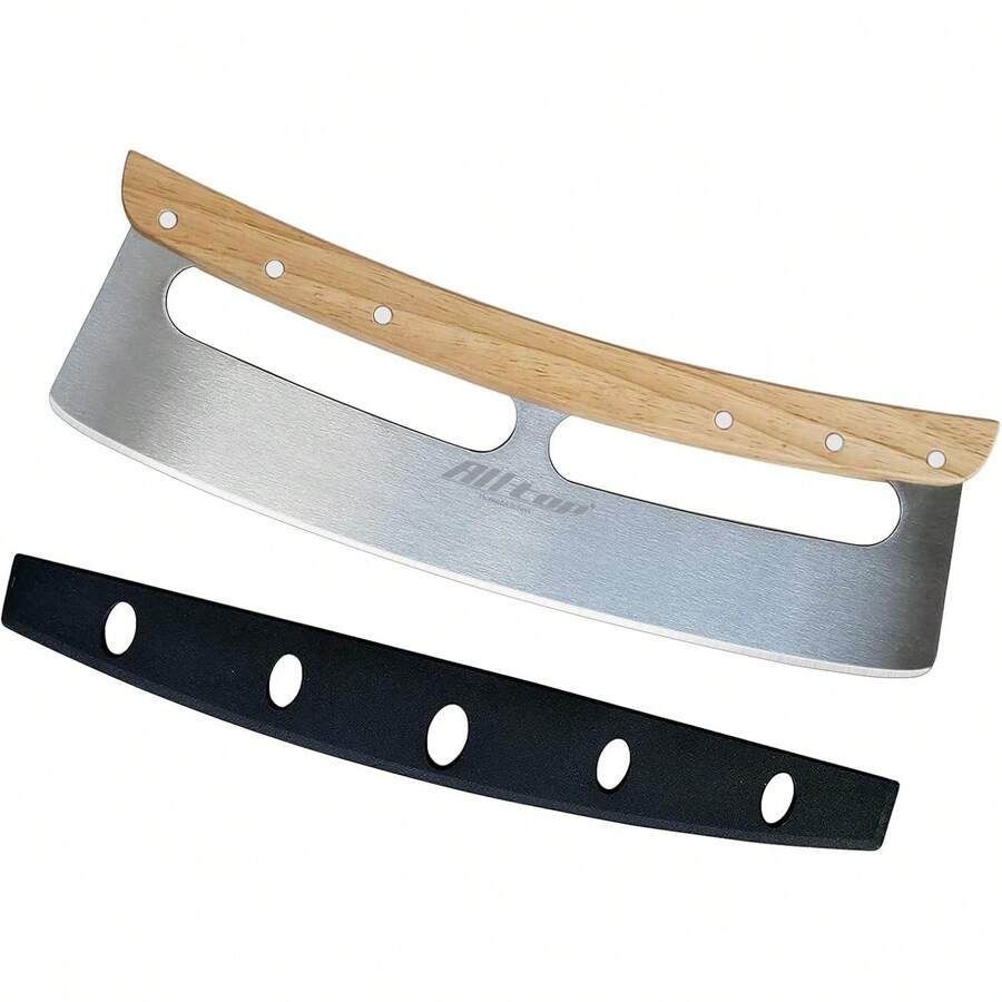ALLTOP Pizza Cutter Rocker - High Performance Stainless Steel Slicer Blade With One-Count Wooden Handle - Efficient And Durable Pizza Accessory - Perfect Kitchen Tool For Home Cooking And Restaurant