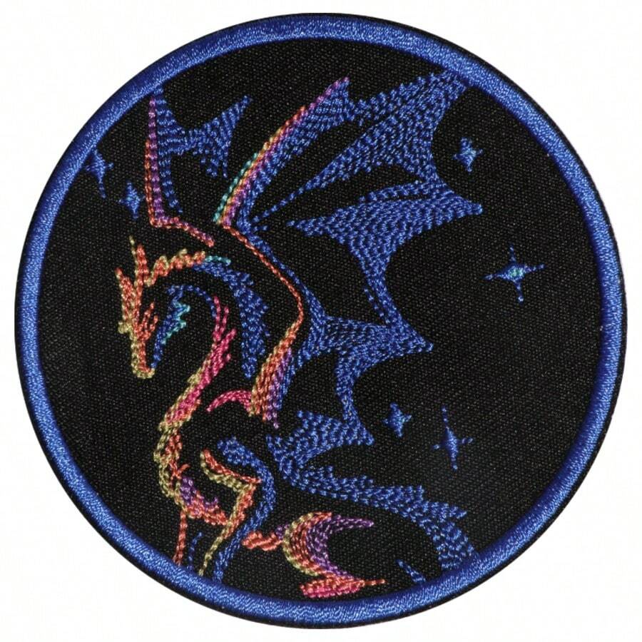 1 miếng vá thêu hình rồng thiên hà tinh vân tròn, nhãn dán quần áo tự làm, ủi/may cho áo khoác, áo phông, túi xách, mũ, huy hiệu động vật sáng tạo - Màu xanh lam - Xem 1