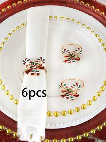 2/4/6 pièces Anneaux de serviette de canne de bonbon de Noël, supports de serviette de décoration de table à dîner d'hôtel de Noël, supports de serviette en papier de canne de bonbon de Noël, pinces à serviette de Noël, convient pour la décoration de nappe de table à dîner de fête de Noël