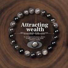 1条6/8/10毫米天然石珠手链，可选虎眼石/玛瑙/水晶/黑曜石，具有增强能量和智慧的疗愈功效，可叠戴，适合青少年，日常佩戴，派对，礼品，手工饰品 - 彩色 - 查看 11