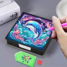 Bộ tranh đính đá 5D - Hộp đựng sổ tay hình hoa - Quà tặng thủ công độc đáo, Bộ tranh đính đá, Hình tròn bất đối xứng, Quà tặng thủ công độc đáo cho bàn làm việc tại văn phòng và gia đình - Nhiều màu - Xem 9