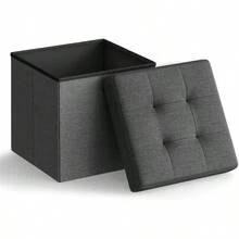 SONGMICS - Banco otomano Plegable de Almacenamiento, 30 x 30 x 30 cm, reposapiés otomano, baúl de Almacenamiento, Carga 130 kg, para Sala de Estar, Entrada, Dormitorio, Gris Oscuro, ULSF028G01 - Gris Oscuro - Ver 8