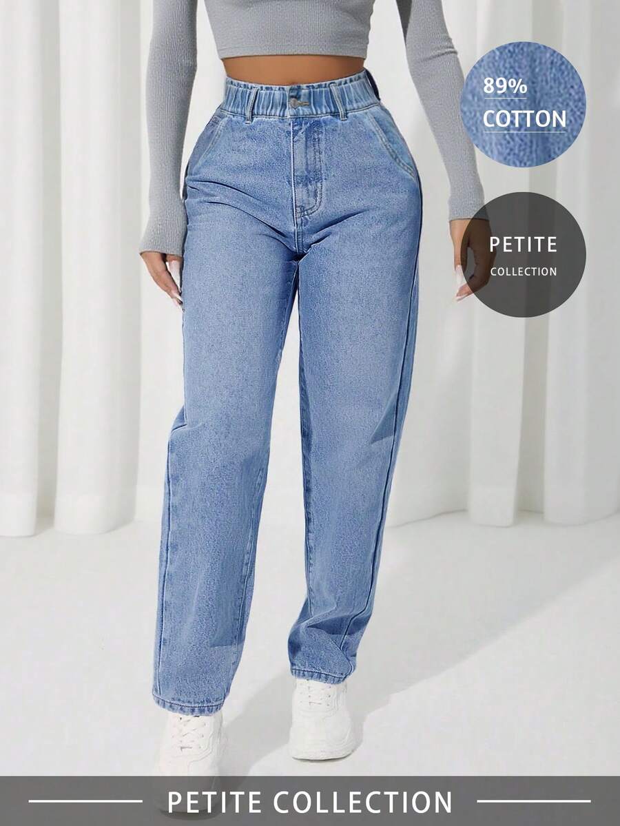 Quần jeans ống đứng cạp cao, lưng thun, kiểu dáng thường ngày, đã qua xử lý giặt, màu cà rốt. - Rửa nhẹ - Xem 1
