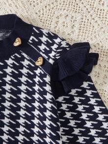 2pcs/Set Young Girls Plaid Knit Sweater And Wide Leg Pants Co-Ord Set, Fashionable Casual Outfit For Girls, Suitable For Everyday Wear, Home, And Outings, Autumn/Winter - Black and White - View 8