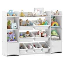Lifezeal 4-Tier Large Storage Cabinet With 6 Cubbies & 8 Removable Bins Bookshelf - White - View 10