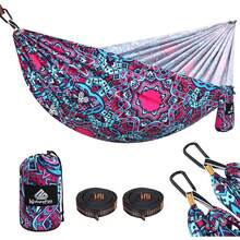 NatureFun Hamaca de camping de viaje ultraligera | Capacidad de carga 300 kg, (275 x 140 cm) transpirable, nailon de paracaídas de secado rápido | 2 mosquetones, 2 cuerdas de nailon incluidas - Tribunal Retrojudicial - Ver 13