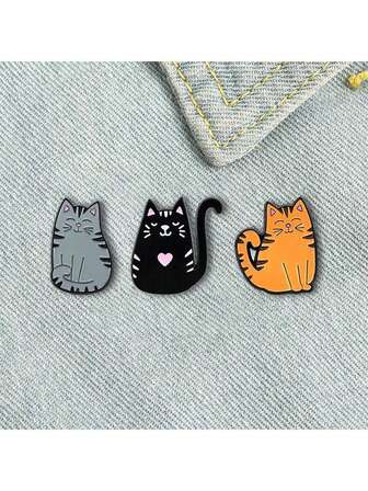 1pc/3pcs Cute Kitty Enamel Alloy Brooch, Unique Lapel Pin Design, Lovely Cat Zinc Alloy Cartoon Brooch, Ideal Gift For Friends, All Season Halloween Halloween Accessories Teachers Day Jewelry Costume Accessories Bag Charms Office Accessories Christmas
