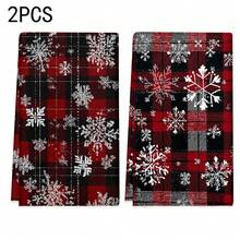 1set/1pc/100pcs Christmas Retro Geometric Checkered Snowflake Pattern Kitchen Towel And Dishcloth, Suitable For Interior Decoration In Restaurants, Kitchens And Bathrooms, Party Decoration, Holiday Gifts, And Can Also Be Given As A Christmas Present