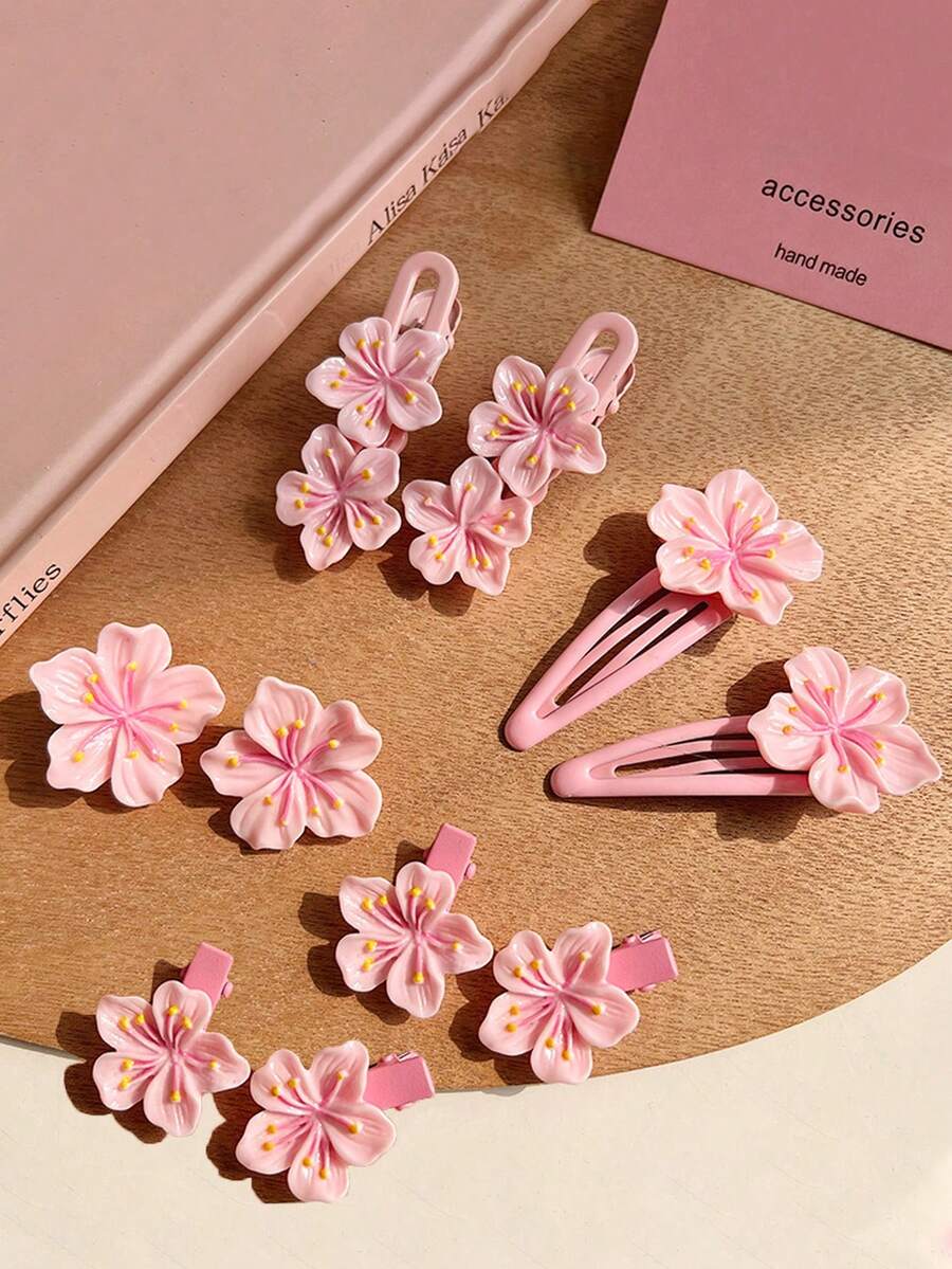 10pcs Cute Pink Camellia Flower Side Clip, Elegant Girl Bangs Clip, Versatile Girly Floral Hair Clips, Suitable For Daily Use, Photography, Aesthetic Vibe, Claw Clips, Hair Claws, Hair Slide, Hair Barrettes, Alligator Hair Clip, Pink Accessories, Vacation Outfits Woman, Hair Accessories, Valentines Accessories, Head Accessories, Spring, Hairpin,Festival,Party - Multicolor - View 1