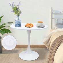 Round Dining Table White Density Board Iron Art 31.5in D 28.7in H 165.35lbs Load Modern For Living Room Café - 1 - View 1