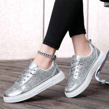 2025 New Sequin Sneakers, Fashion Versatile EVA Soft-Soled Lightweight Sports Shoes, Comfortable Women's All-Match Walking Shoes, Latest Cushioning Sneakers, PU Sparkling Upper Breathable Lace-Up Shoes.
