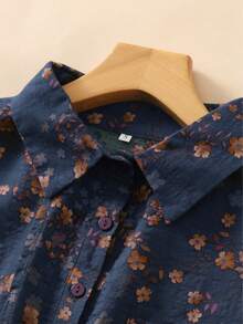 Women's Ditsy Floral Long Sleeve Versatile Base Layer Top, Fashion Polo Collar Cardigan Blouse