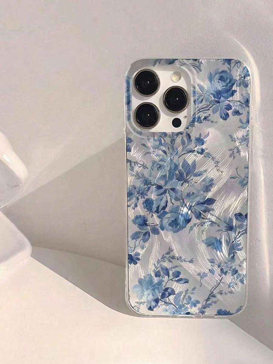 1pc Shiny Blue Peony Flower Pattern Waterproof Anti-Fall Anti-Slip Soft Phone Case Cover Compatible With Apple 17/16/16Pro/16Pro Max/16Plus - Multicolor - View 1