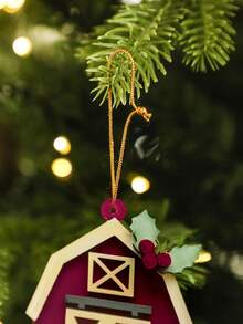 1pc Christmas Red Cottage Ornament, Rustic Farmhouse Style Christmas Tree Hanging Decoration, Holiday Party Supplies, Winter Interior Decoration, Christmas Wall Hangings, Holiday Pendant Ornaments, Seasonal Home Decoration, Door Decoration Pendant, Window Display, Suitable For Living Room, Bedroom, Office, Shop(Please Tear Off The Protective Film Before Use, Acrylic Material Is Not Glass) Christmas Decorations Room Decor