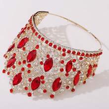 Wedding Tiara Crown Hair Comb Women Hair Accessories Colorful Rhinestone Tiara For Bride Bridesmaid Princess Costume - 紅色 - 查看 3