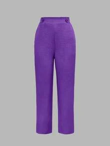 Women's Fashionable Casual Elegant Pants With Slant Pockets And Button Details, Suitable For Commuting - Purple - View 2