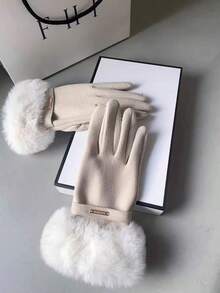 Women's Touchscreen Gloves In Beige, Waterproof With Soft Warm Thermal Lined , Winter Outdoor Gloves Halloween