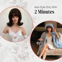 Hitzebeständige synthetische charmante Damen Wabenfrisur Perücke, kurze BoBo Flip Out wellige Haare mit geraden Pony Perücken für elegante Damen Retro Flugzeugwelle Bienenkorbfrisur mit Pony, Bouffant lockige tägliche Cosplay Party Perücken, 60er 70er Jahre Vintage Kostüm Perücke, selbstbewusster Rockabilly Stil für Musikfestivals Weihnachtsdekorationen, Feiertage Geburtstag Valentinstag Geschenke für Muttertag