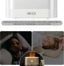 INGEQUIS Difusor de Lámpara Nocturna con Forma de Llamas, 2 Modos de Brillos Ajustables, Humidificación Silenciosa de 180ml, Lámpara Nocturna Decorativa (Blanco-Cálido) - Blanco-Cálido - Ver 6