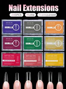 240片超大号长方形全/半覆盖哑光假指甲，二合一快速延长软胶指甲贴纸，适合女性和女孩美甲，按压式指甲，美甲用品