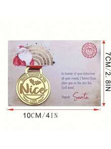1pc Santa's Nice List Medal With Greeting Card - Glam Acrylic Christmas Decoration, No Electricity Required-Random Color And Style