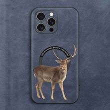 Funda protectora con estampado de caribú, hecha de piel sintética, diseñada para los modelos 12 a 16, con soporte magnético y carga inalámbrica. - Azul - Ver 1