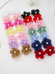 10pcs/Set Girls Colorful Pearl Solid Color Mesh Double Layer 3D Flower Hair Clips, Random Colors, Gentle On Hair, 5-Petal Minimalist Princess Style Hair Accessories, Suitable For Daily Use - Multicolor - View 4