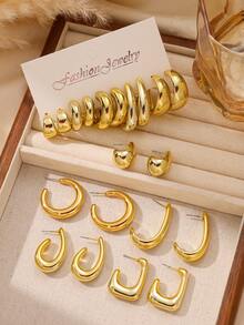 Bộ 10-20 chiếc khuyên tai bất đối xứng bằng nhựa ABS acrylic màu vàng, nhẹ, thiết kế hình chữ C và giọt nước, đáp ứng nhu cầu trang phục hàng ngày của phái nữ. - Vàng - Xem 6