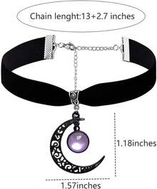 Black Velvet Moon Choker Necklace For Women Gothic Moon Crystal Pendant Necklace Vintage Crystal Cameo Choker Goth Jewelry Halloween Witch Costume Accessories - Tím-2 - Xem 4